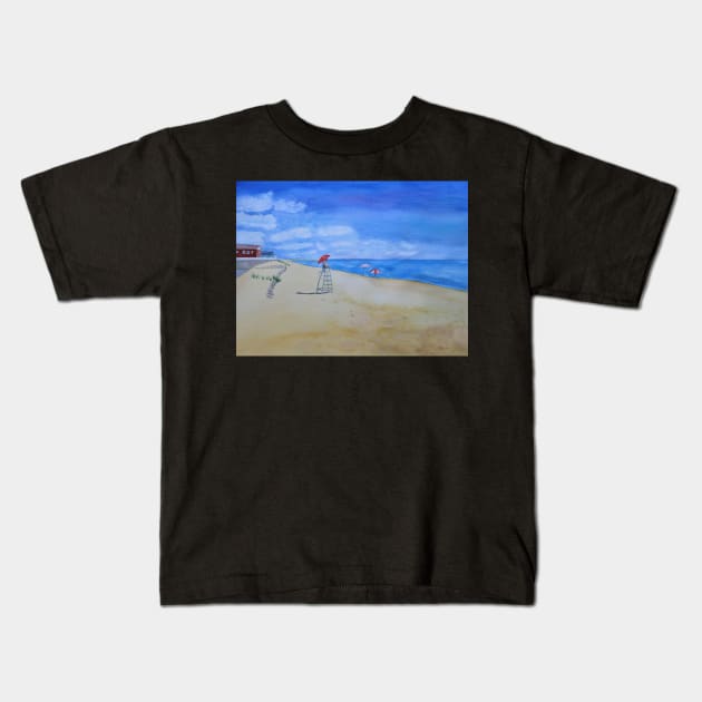 Salisbury Beach Watercolor Painting Kids T-Shirt by Sandraartist